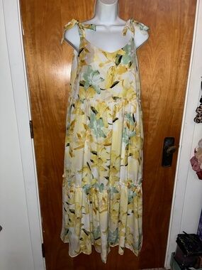 Hayden Yellow Floral Tie-Shoulder Maxi Dress -Size M